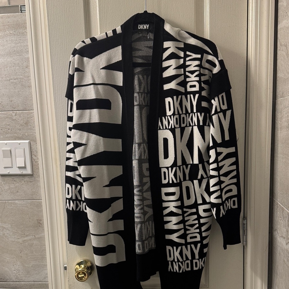 DKNY Black and White Logo Women’s Thick Cardigan
